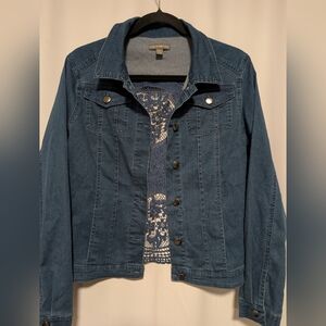 Katie & Mallory Jean Jacket With Denim Lace Detail Size Medium